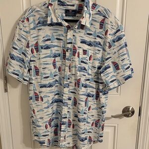 Vineyard Vines Blue and Red Sailboat Print Shirt